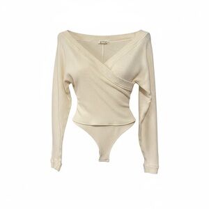 Free People Cream Ribbed Bodysuit